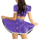 Rave Party Wet Look PVC Leather Lockable Dress Sets Short Sleeve V-neck Crop Tops High Waist A-Line Skirt Outfits with Neck Ring