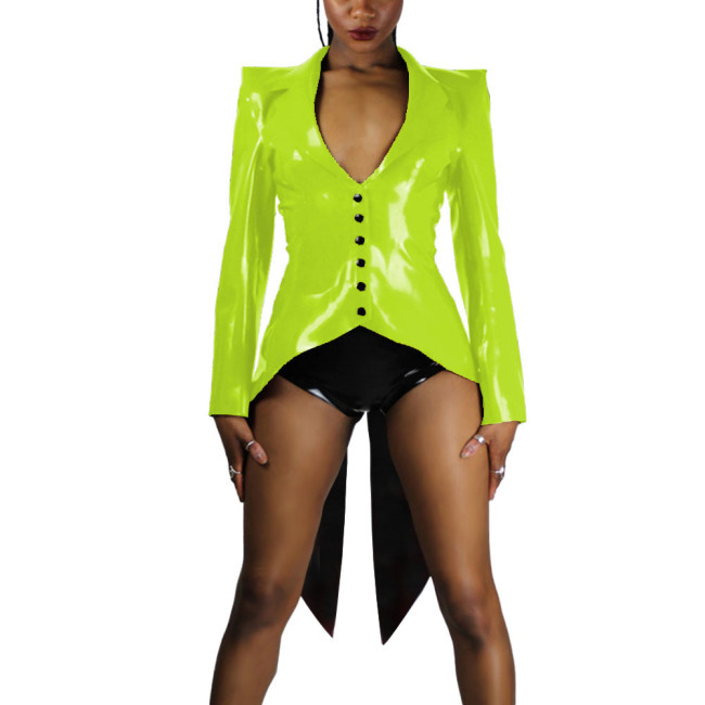 Glossy PVC Leather Long Sleeve Dovetail Jacket Women Halloween Cosplay Button-up Tailcoat Dress Carnival Party Tuxedo Clubwear