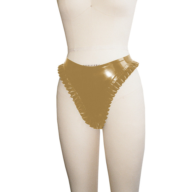 Wet Look PVC Leather Briefs High Waist Ruffles High Cut Panties Exotic Underwear Sissy Lingerie Nightclub Rave Party Pole Wear