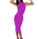 Office Lady Bodycon Wet Look PVC Leather Midi Pencil Dress Nightclub Mock Neck Sleeveless Slim Fit Dress Rave Party Sundress 7XL