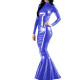 Long Sleeve Wet PVC Leather Slim Long Mermaid Dress Glossy Cocktail Party Maxi Dress for Women Nightclub Female Bodycon Dress