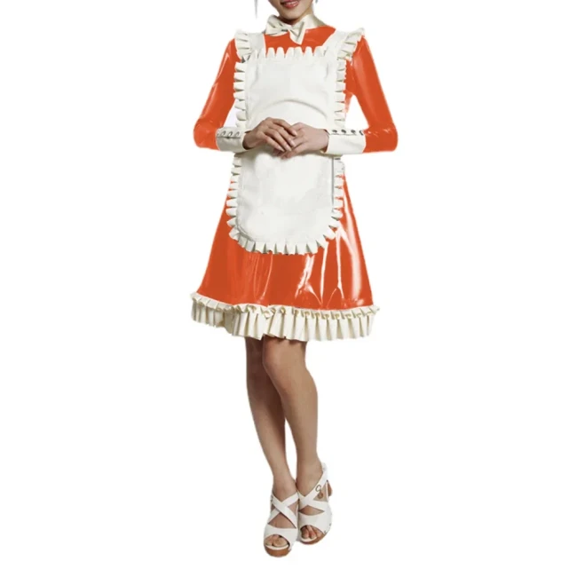 Halloween Party Maid Cosplay Uniforms Plus Size Long Sleeve A-line Pleated Dress with Ruffles Apron Sissy Fancy Maid Dress Sets