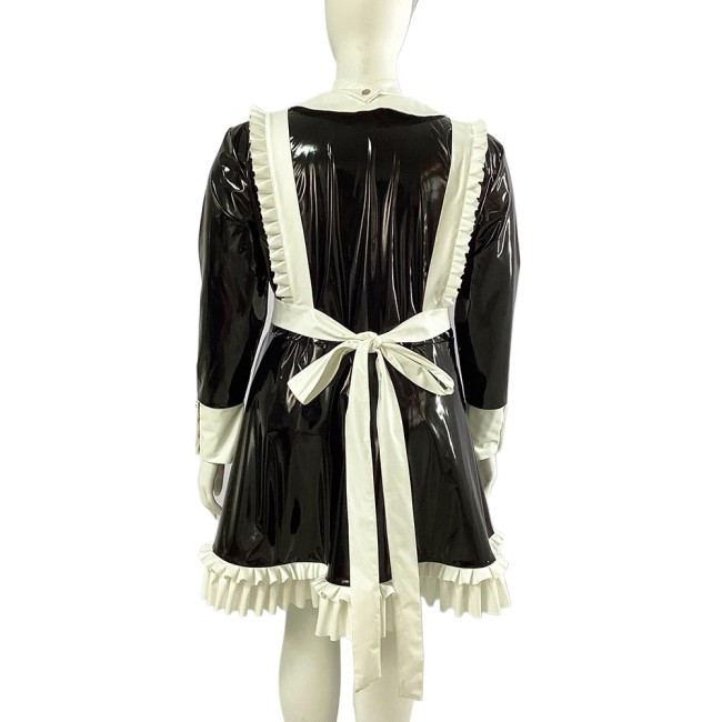 Halloween Party Maid Cosplay Uniforms Plus Size Long Sleeve A-line Pleated Dress with Ruffles Apron Sissy Fancy Maid Dress Sets