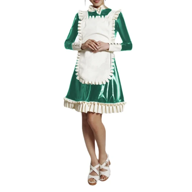 Halloween Party Maid Cosplay Uniforms Plus Size Long Sleeve A-line Pleated Dress with Ruffles Apron Sissy Fancy Maid Dress Sets
