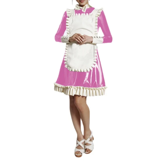 Halloween Party Maid Cosplay Uniforms Plus Size Long Sleeve A-line Pleated Dress with Ruffles Apron Sissy Fancy Maid Dress Sets