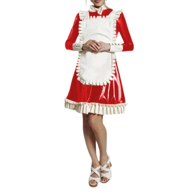 Halloween Party Maid Cosplay Uniforms Plus Size Long Sleeve A-line Pleated Dress with Ruffles Apron Sissy Fancy Maid Dress Sets