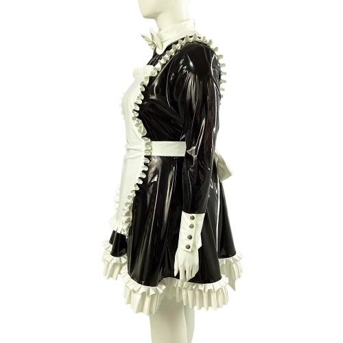 Halloween Party Maid Cosplay Uniforms Plus Size Long Sleeve A-line Pleated Dress with Ruffles Apron Sissy Fancy Maid Dress Sets