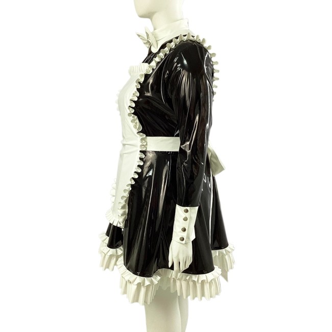 Halloween Party Maid Cosplay Uniforms Plus Size Long Sleeve A-line Pleated Dress with Ruffles Apron Sissy Fancy Maid Dress Sets