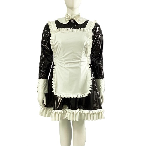 Halloween Party Maid Cosplay Uniforms Plus Size Long Sleeve A-line Pleated Dress with Ruffles Apron Sissy Fancy Maid Dress Sets