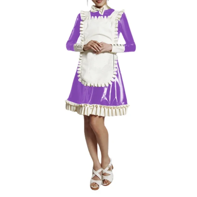 Halloween Party Maid Cosplay Uniforms Plus Size Long Sleeve A-line Pleated Dress with Ruffles Apron Sissy Fancy Maid Dress Sets