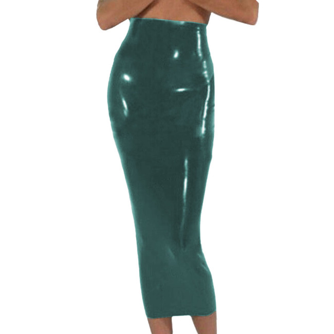High Waist Long Skirts Women PVC Leather Mid Calf Pencil Bodycon Black Skirt Glossy Dancing Clubwear Solid Color Women Clothing