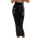 High Waist Long Skirts Women PVC Leather Mid Calf Pencil Bodycon Black Skirt Glossy Dancing Clubwear Solid Color Women Clothing