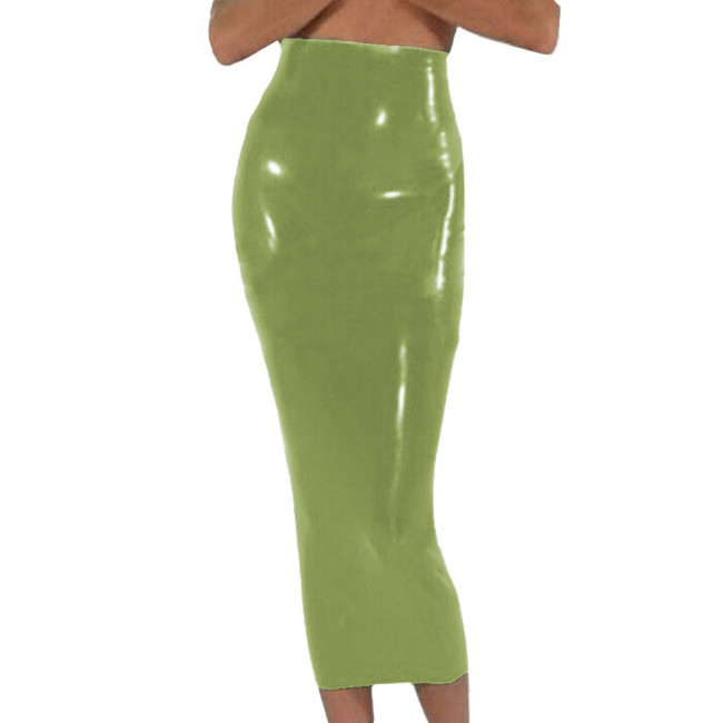 High Waist Long Skirts Women PVC Leather Mid Calf Pencil Bodycon Black Skirt Glossy Dancing Clubwear Solid Color Women Clothing