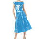 Elegant Boat Neck Shiny PVC Leather Fit  A-line Dress Sexy Over-knee Length Bodycon Female Bandage High Waist Fashion Dresses