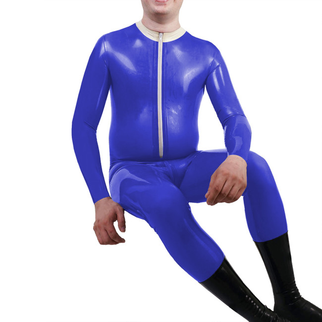 Mens Mock Neck Jumpsuit Sexy Front Zipper Adult Vinyl PVC Leather Jumpsuit Nightclub Long Sleeve Male Catsuit Fetish Costume 7XL