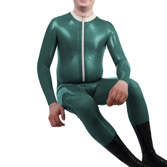 Mens Mock Neck Jumpsuit Sexy Front Zipper Adult Vinyl PVC Leather Jumpsuit Nightclub Long Sleeve Male Catsuit Fetish Costume 7XL