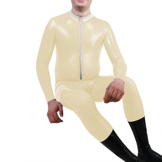 Mens Mock Neck Jumpsuit Sexy Front Zipper Adult Vinyl PVC Leather Jumpsuit Nightclub Long Sleeve Male Catsuit Fetish Costume 7XL