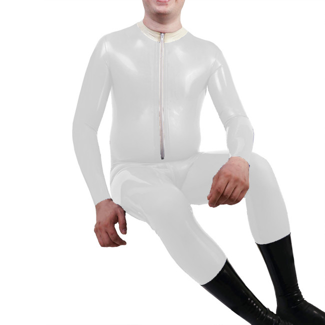 Mens Mock Neck Jumpsuit Sexy Front Zipper Adult Vinyl PVC Leather Jumpsuit Nightclub Long Sleeve Male Catsuit Fetish Costume 7XL