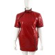 Punk Sexy Zipper Bodycon Mini Dress Shiny PVC Leather High Neck Skinny Short Pencil Dress Female Short Sleeve Dress Plus Size