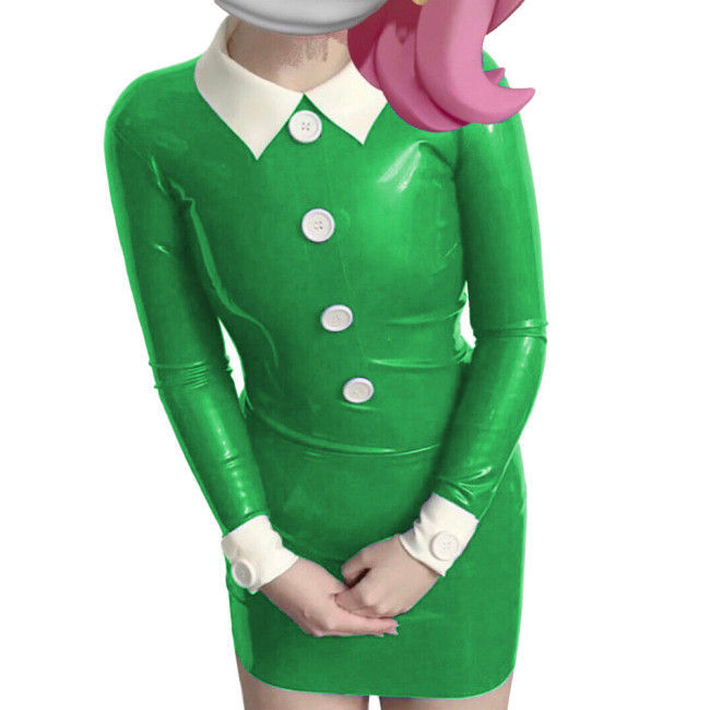 Long Sleeve Turn Down Collar Bodycon Dress White Button Slim Back Zipper Party Dresses Cosplay Costume Women Clothing Vestidos