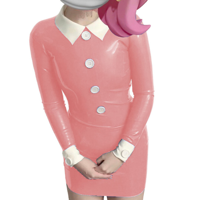 Long Sleeve Turn Down Collar Bodycon Dress White Button Slim Back Zipper Party Dresses Cosplay Costume Women Clothing Vestidos