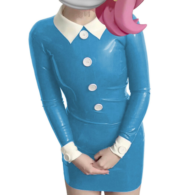 Long Sleeve Turn Down Collar Bodycon Dress White Button Slim Back Zipper Party Dresses Cosplay Costume Women Clothing Vestidos