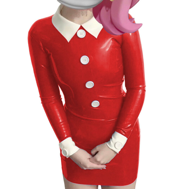 Long Sleeve Turn Down Collar Bodycon Dress White Button Slim Back Zipper Party Dresses Cosplay Costume Women Clothing Vestidos