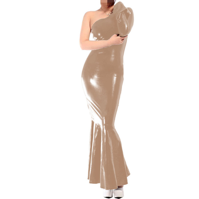 Sexy One Shoulder White Dress Glossy Vinyl Leather PVC Mermaid Long Evening Dresses Bodycon Maxi Dress Party Clubwear Vestidos