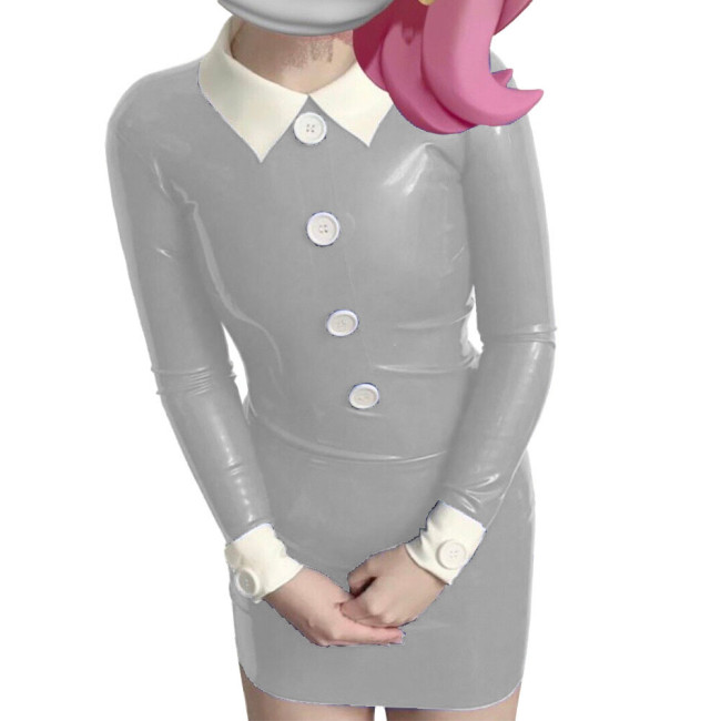 Long Sleeve Turn Down Collar Bodycon Dress White Button Slim Back Zipper Party Dresses Cosplay Costume Women Clothing Vestidos