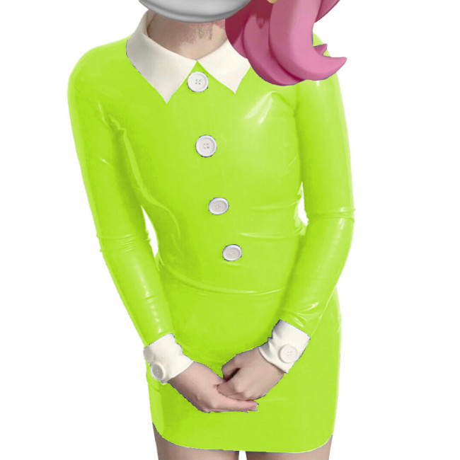 Long Sleeve Turn Down Collar Bodycon Dress White Button Slim Back Zipper Party Dresses Cosplay Costume Women Clothing Vestidos