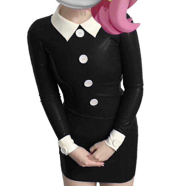 Long Sleeve Turn Down Collar Bodycon Dress White Button Slim Back Zipper Party Dresses Cosplay Costume Women Clothing Vestidos