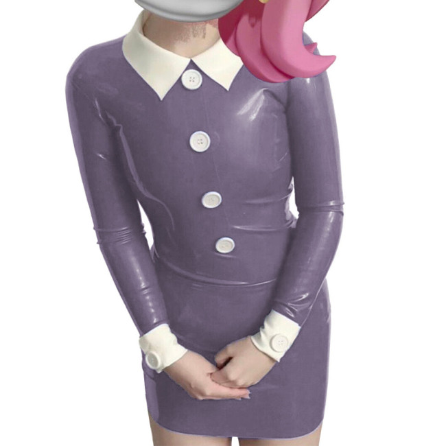 Long Sleeve Turn Down Collar Bodycon Dress White Button Slim Back Zipper Party Dresses Cosplay Costume Women Clothing Vestidos