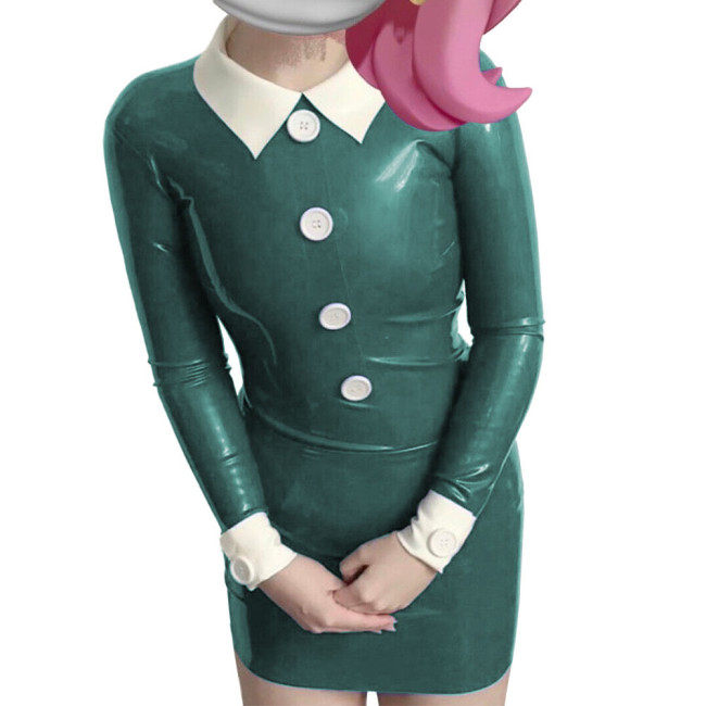 Long Sleeve Turn Down Collar Bodycon Dress White Button Slim Back Zipper Party Dresses Cosplay Costume Women Clothing Vestidos
