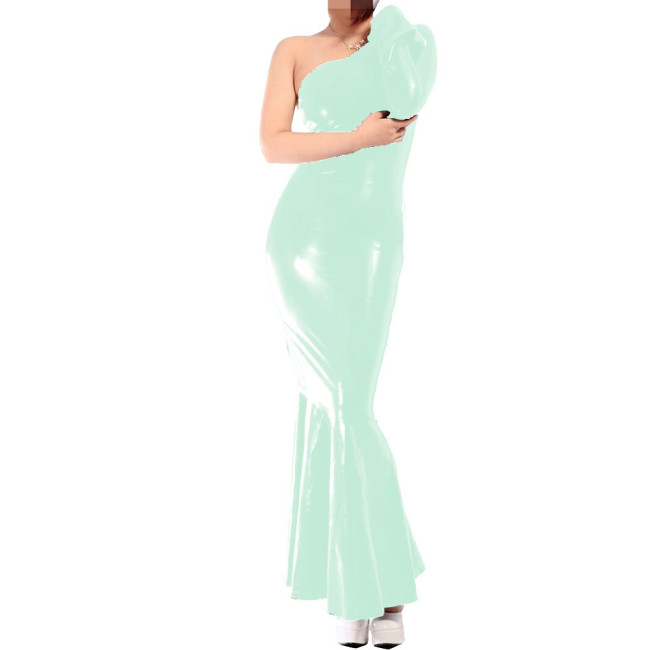 Sexy One Shoulder White Dress Glossy Vinyl Leather PVC Mermaid Long Evening Dresses Bodycon Maxi Dress Party Clubwear Vestidos