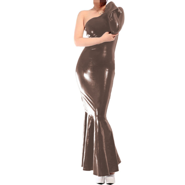 Sexy One Shoulder White Dress Glossy Vinyl Leather PVC Mermaid Long Evening Dresses Bodycon Maxi Dress Party Clubwear Vestidos