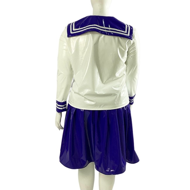 Anime Shiny PVC Leather Sailor Cosplay Costumes Wetlook Long Sleeve Student School Uniforms Halloween Sailor Suit Plus Size