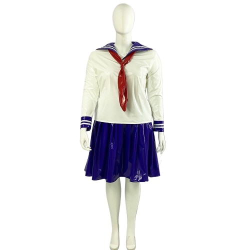 Anime Shiny PVC Leather Sailor Cosplay Costumes Wetlook Long Sleeve Student School Uniforms Halloween Sailor Suit Plus Size