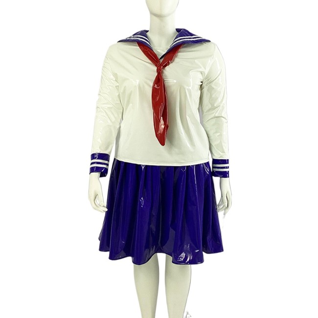 Anime Shiny PVC Leather Sailor Cosplay Costumes Wetlook Long Sleeve Student School Uniforms Halloween Sailor Suit Plus Size