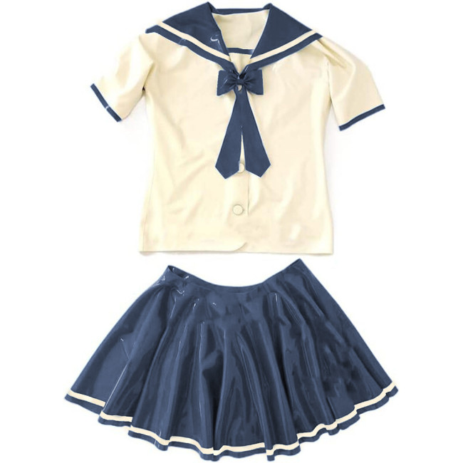 Vinyl Leather PVC Short Sleeve Sailor Mini Dress+Tops Sets Anime Cosplay School Uniform Halloween Cosplay Costume Dancewear 7XL