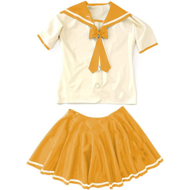Vinyl Leather PVC Short Sleeve Sailor Mini Dress+Tops Sets Anime Cosplay School Uniform Halloween Cosplay Costume Dancewear 7XL