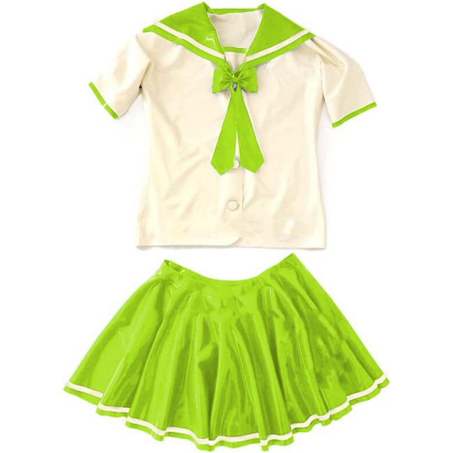 Vinyl Leather PVC Short Sleeve Sailor Mini Dress+Tops Sets Anime Cosplay School Uniform Halloween Cosplay Costume Dancewear 7XL