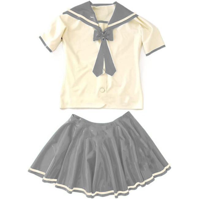 Vinyl Leather PVC Short Sleeve Sailor Mini Dress+Tops Sets Anime Cosplay School Uniform Halloween Cosplay Costume Dancewear 7XL