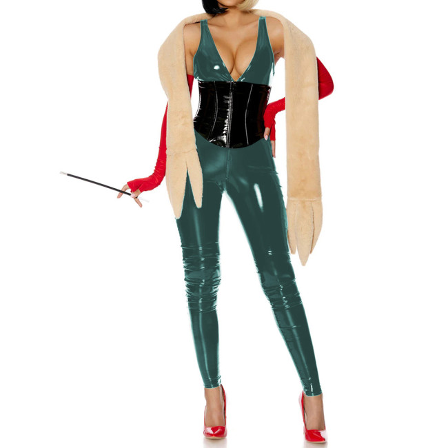 Sexy Deep V-neck Slim PVC Shiny Jumpsuit Glossy Faux Leather Bodycon Sleeveless Party Rompers Raves Party Cosplay Bodysuit 7XL