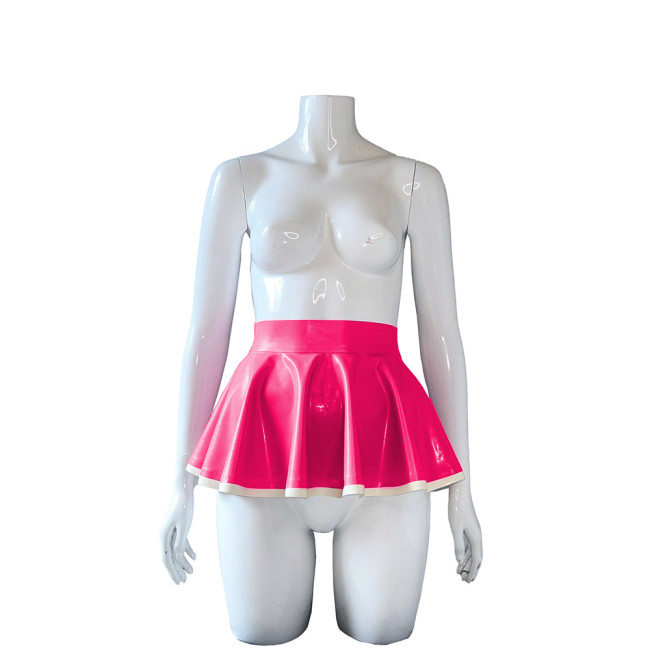 Wetlook High Waist PVC Leather Mini Pleated Skirt Women Sexy Party Short A-line Skirt Summer Clubwear Candy Color Skater Skirt