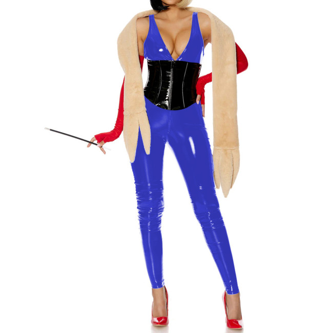 Sexy Deep V-neck Slim PVC Shiny Jumpsuit Glossy Faux Leather Bodycon Sleeveless Party Rompers Raves Party Cosplay Bodysuit 7XL