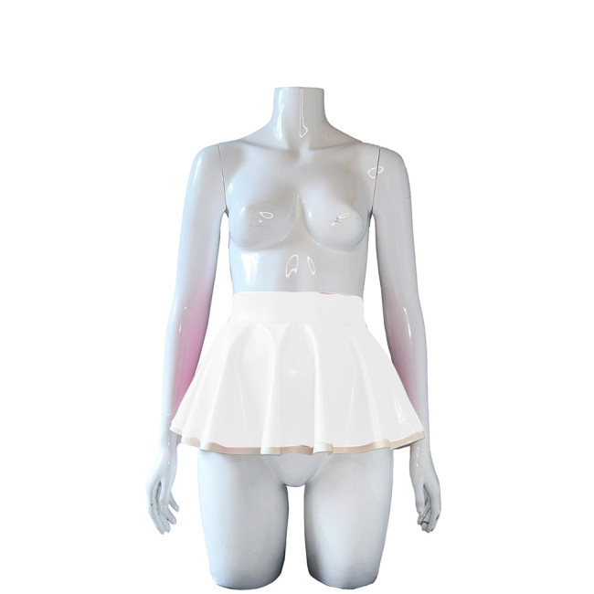 Wetlook High Waist PVC Leather Mini Pleated Skirt Women Sexy Party Short A-line Skirt Summer Clubwear Candy Color Skater Skirt