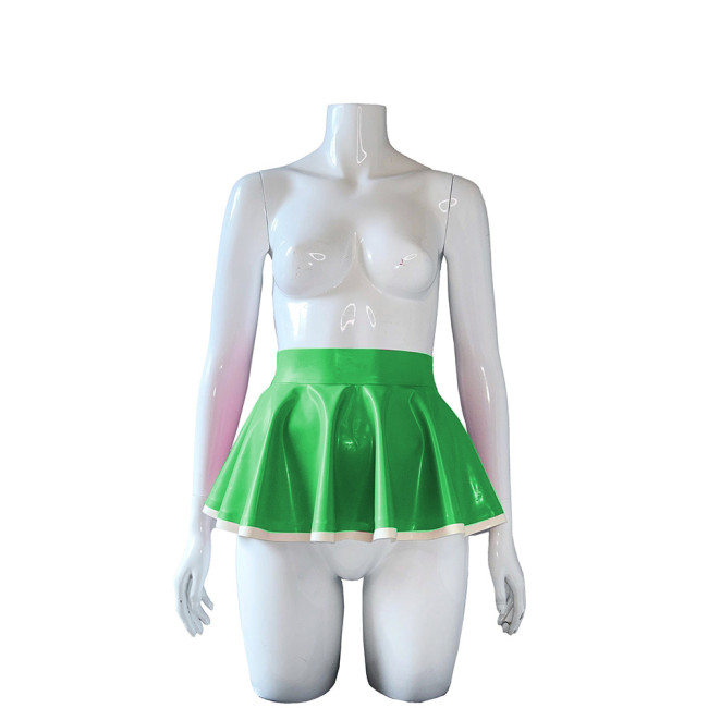 Wetlook High Waist PVC Leather Mini Pleated Skirt Women Sexy Party Short A-line Skirt Summer Clubwear Candy Color Skater Skirt