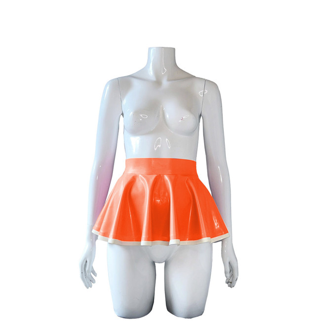 Wetlook High Waist PVC Leather Mini Pleated Skirt Women Sexy Party Short A-line Skirt Summer Clubwear Candy Color Skater Skirt