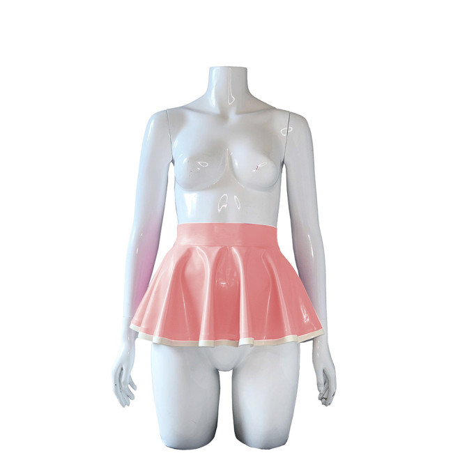 Wetlook High Waist PVC Leather Mini Pleated Skirt Women Sexy Party Short A-line Skirt Summer Clubwear Candy Color Skater Skirt