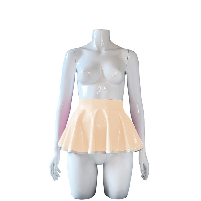 Wetlook High Waist PVC Leather Mini Pleated Skirt Women Sexy Party Short A-line Skirt Summer Clubwear Candy Color Skater Skirt